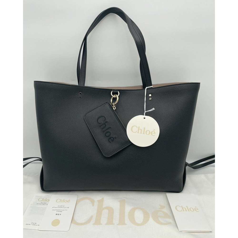NEW CHLOE BLACK LEATHER TOTE BAG SHOPPER PURSE NWT